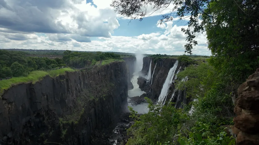 Victoria Falls at low water (dry season) from the Zambia side